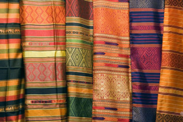 th thai silk cloths at the weekend market